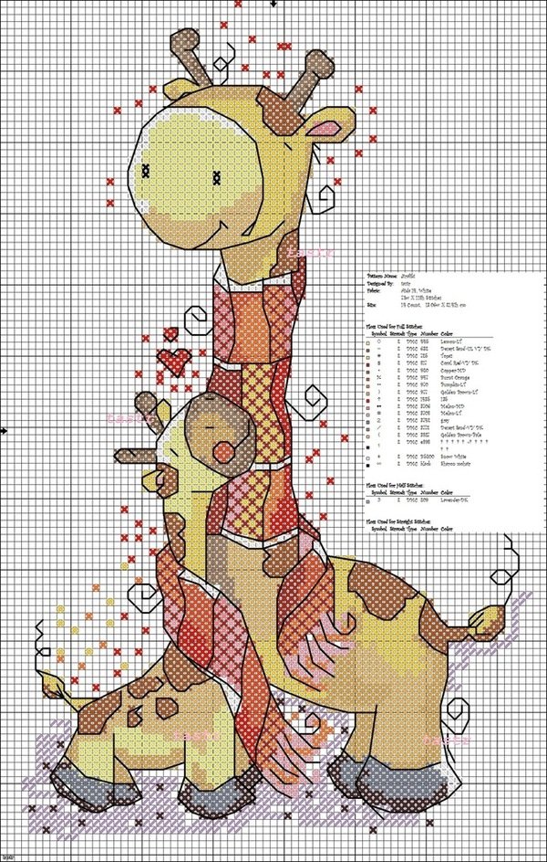 Вышивание крестиком, схема жирафиков