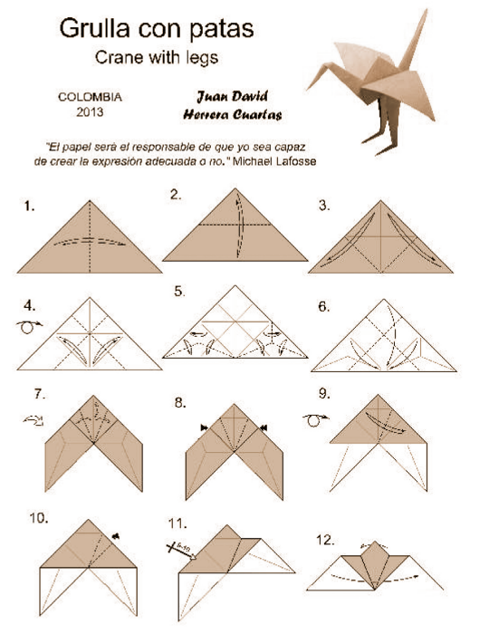 Схемы оригами из бумаги. Журавлик с ногами