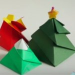 Оригами для детей из бумаги. Елка с подарками