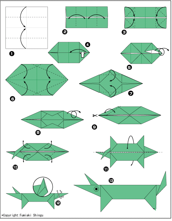 Оригами для детей. Крокодил