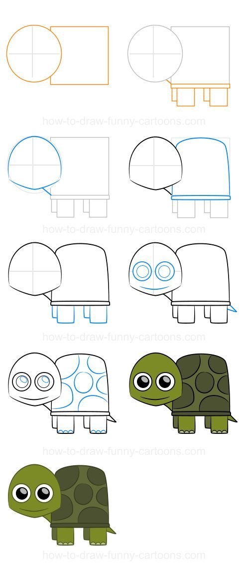 урок рисования черепахи, детские домашние рисунки
