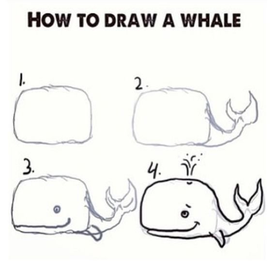 Уроки рисования карандашом - техника пошагового рисования , рисунок кита