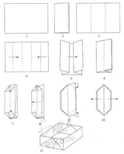 Схемы, оригами коробочка - поделка из бумаги для детей