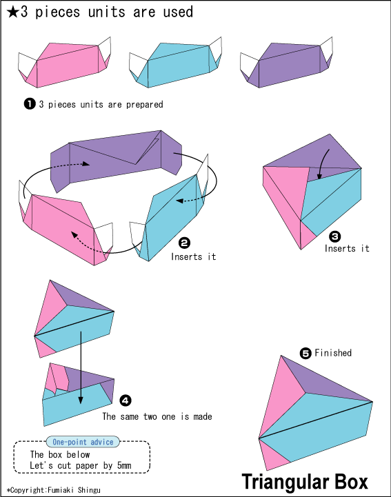 Треугольная коробочка, автор оригами Фумияки Шингу