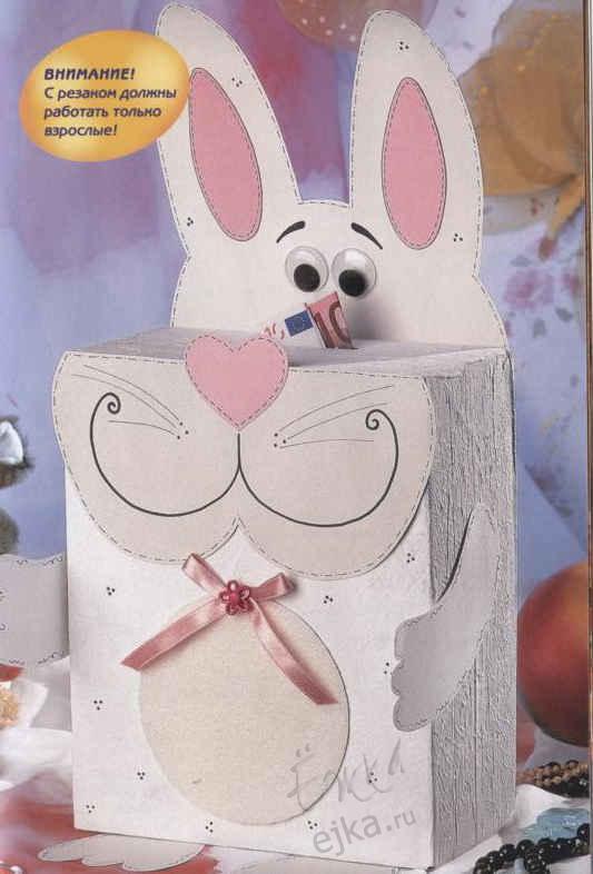 Поделки для детей из картонных коробок - заяц-копилка